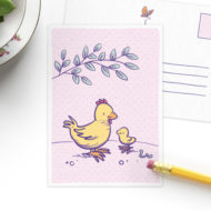 Postkaart 'Lentekriebels' kuiken