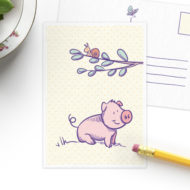 Postkaart 'Lentekriebels' varken
