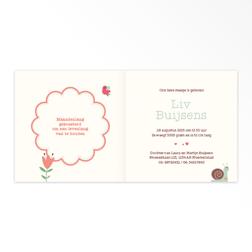 Gevouwen geboortekaartjes 'Bosbeestjes' - Afbeelding 4