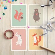 Cadeaukaartjes set van 4 'Bosbeestjes'
