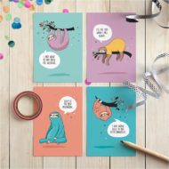 Cadeaukaartjes set van 4 'Lazy luiaards'