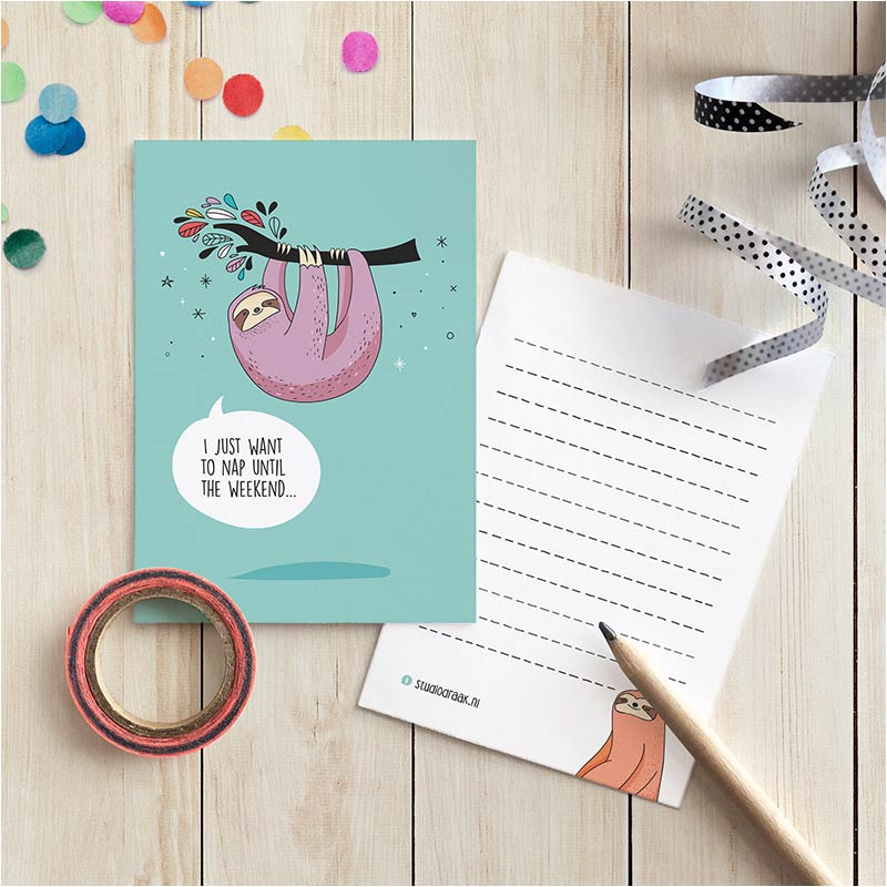 Cadeaukaartjes set van 4 'Lazy luiaards' - Afbeelding 2