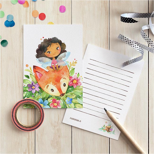 Cadeaukaartjes set van 4 'Bezige feetjes' - Afbeelding 2