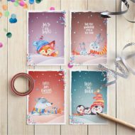 Cadeaukaartjes set van 4 'Kerstpret'