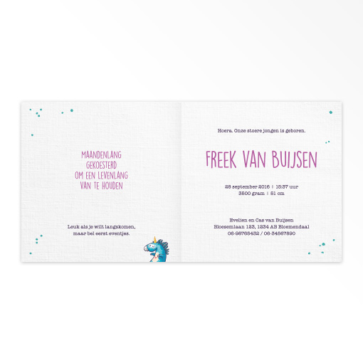 Geboortekaartjes gevouwen 'Enige eenhoorn' - Afbeelding 4