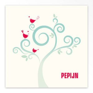 Gevouwen geboortekaartjes 'Liefdesnestje'