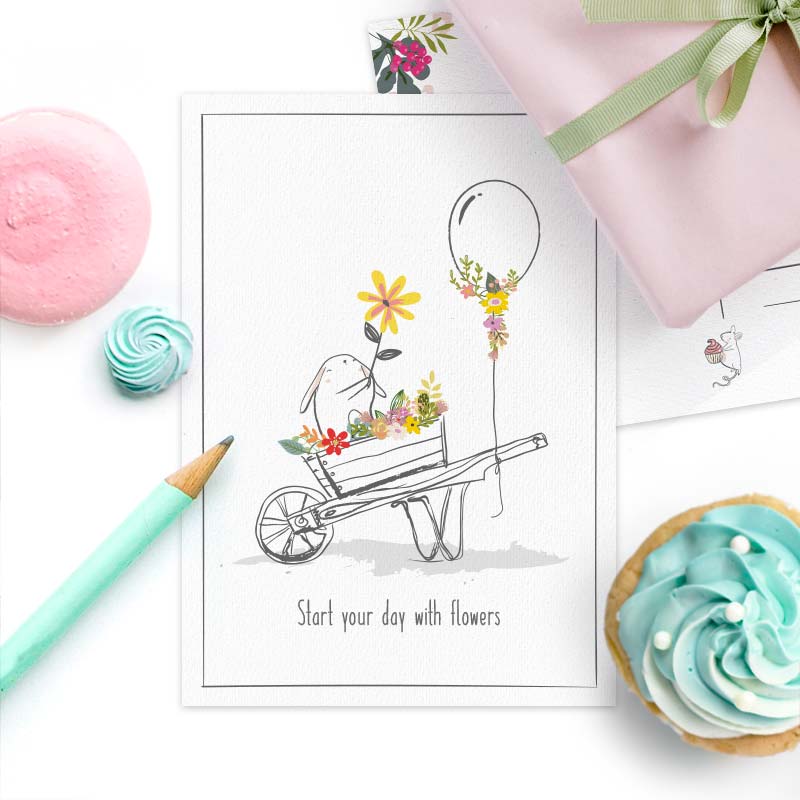 Postkaart 'Gezellige chaos' kruiwagen