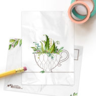 Postkaart 'Piekfijne plantjes' theekopje