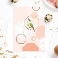 Postkaart 'Vogels en figuren' roze
