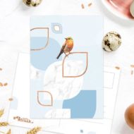 Postkaart 'Vogels en figuren' blauw