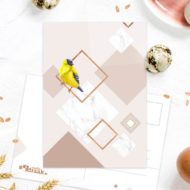 Postkaart 'Vogels en figuren' beige