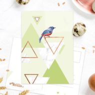 Postkaart 'Vogels en figuren' groen