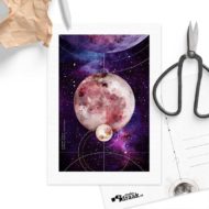 Postkaart 'Dansende planeten' paars duo