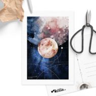 Postkaart 'Dansende planeten' blauw duo