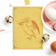 Postkaart 'Vreemde vogels' geel