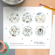 Vel met 6 stickers 'Sneeuwbeestjes' Kerst