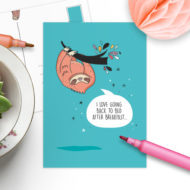 Postkaart 'Lazy luiaards' ontbijt