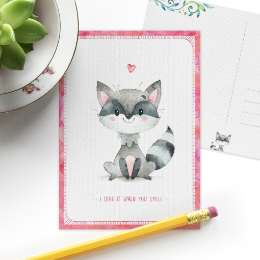 Postkaart 'Vrolijke vriendjes' wasbeer