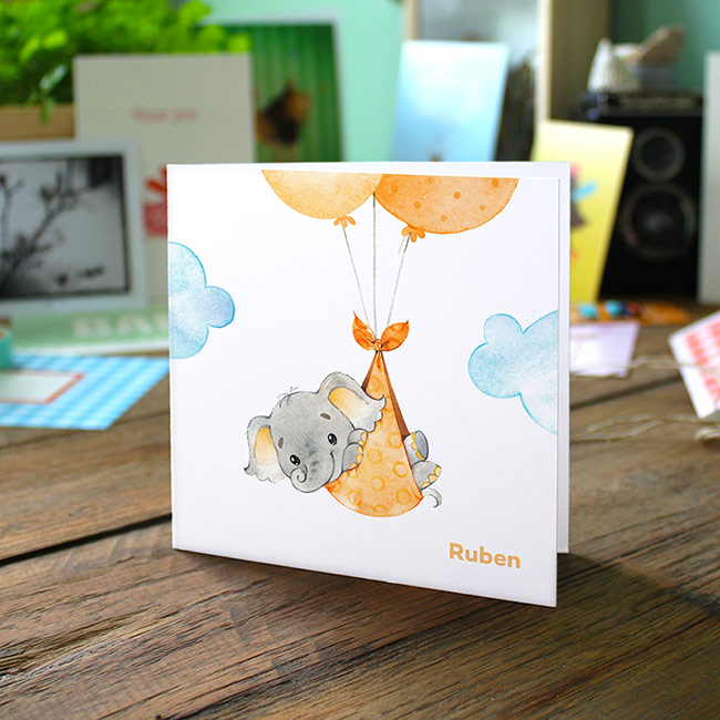 Gevouwen geboortekaartje van Studio Draak