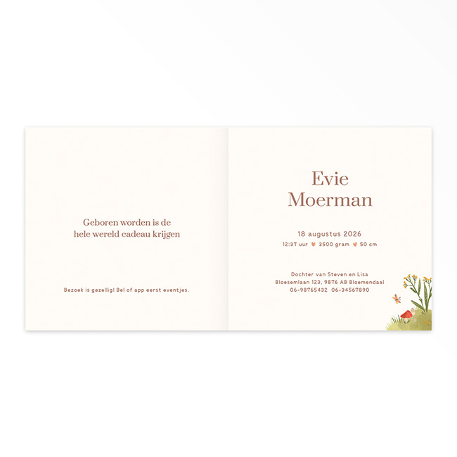 Gevouwen geboortekaartje van Studio Draak