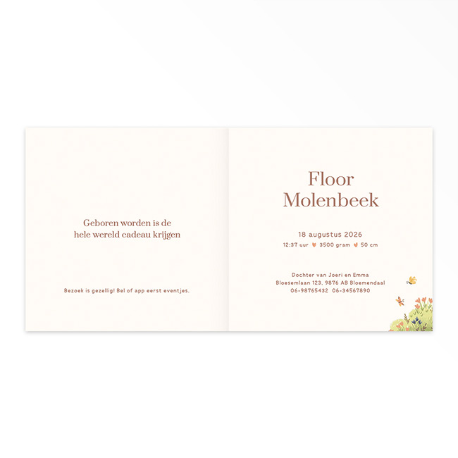 Gevouwen geboortekaartje van Studio Draak